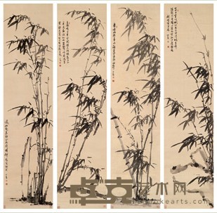 溥儒 1943年作 墨竹（四幅） 立轴 214*51.5cm*4